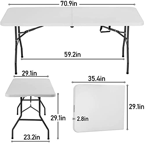 FDW Folding Half Portable Foldable Table for Parties Backyard Events (White, 6 FT 70 * 29) (White, 6 FT)