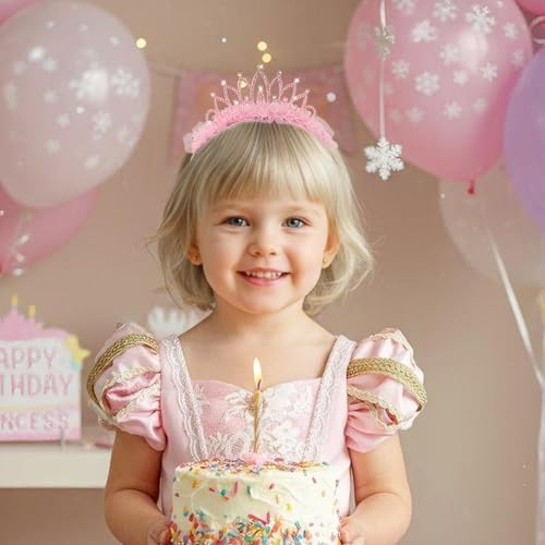 OAOLEER 4 PCS Princess Crown Headbands for Girls, Rhinestone Tulle Hairbands for Girls Toddler Tiara Crown Hair Accessorie...