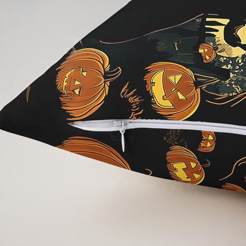Halloween Style Pillow Covers 4 Pack Pumpkin Lantern Moon Cushion Pillow Covers for Bedroom Living Room Decor Gothic Style Pillowcases for Sofa Couch Chair,16 x 16 Inch