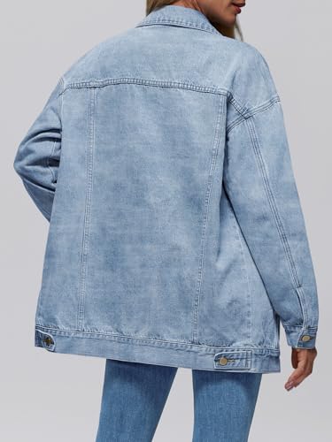 AUTOMET Women's Oversized Jeans Jacket, Classic Button Down Denim Jacket with Chest Pockets, Loose Fit Boyfriend Style Coat