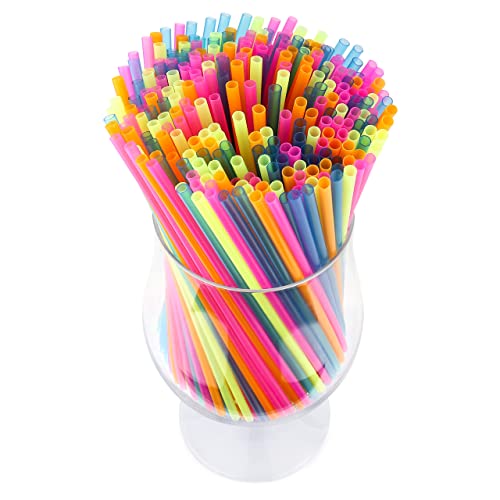 300 Neon Mini Bar Cocktail Straws - Coffee Drink Stirrers, Short Plastic Straws