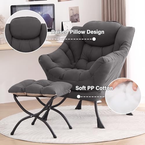 Tiita Lazy Chair with Ottoman, Modern Large Accent Lounge Chair, Leisure Sofa Armchair with Ottoman, Reading Chairs with F...