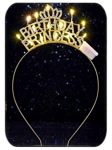 DRESBE Light Up Birthday Tiara LED Princess Crown Headband Glow Party Hair Accessories for Women (Gold)