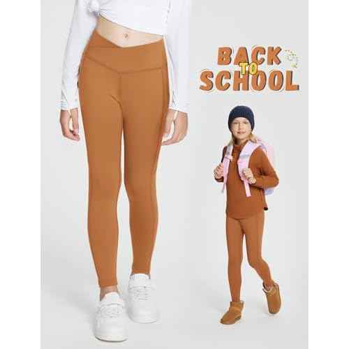 baleaf Girls Fleece Lined Leggings Athletic Yoga Pants Thermal Dance Tights Pockets Winter Running