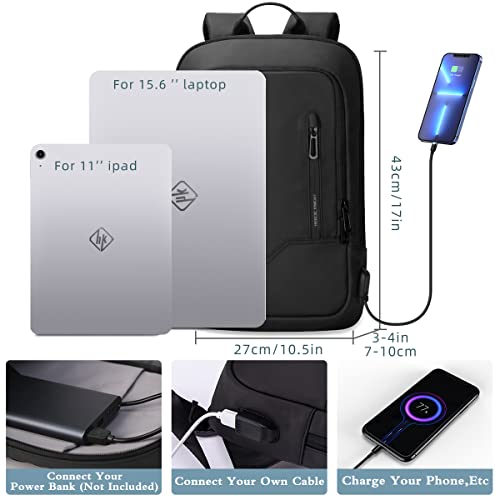 hk Backpack for Men Business Slim Backpack with USB Charger Computer Lightweight Anti-theft Travel Backpacks 15.6 inch Wat...