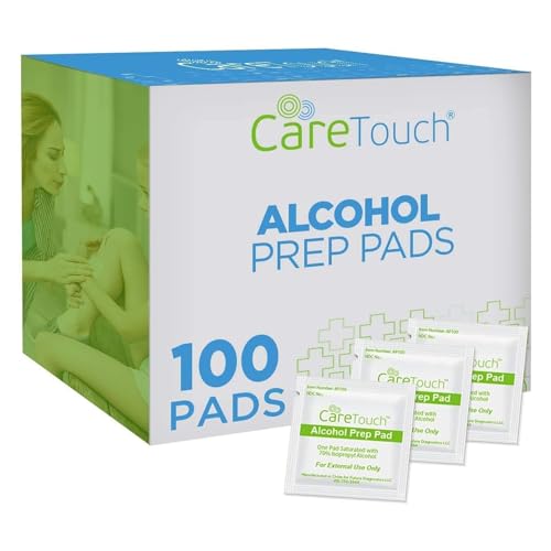 Care Touch 100-Pack Alcohol Wipes - Individually Wrapped Alcohol Prep Pads with 70% Isopropyl - Sterile 2-Ply Antiseptic S...