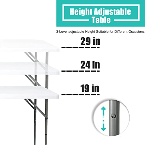Go-Trio Folding Table 4/6/8 Foot, Foldable Table Adjustable Height Card Table, Indoor Outdoor Small Desk, Portable Plastic...