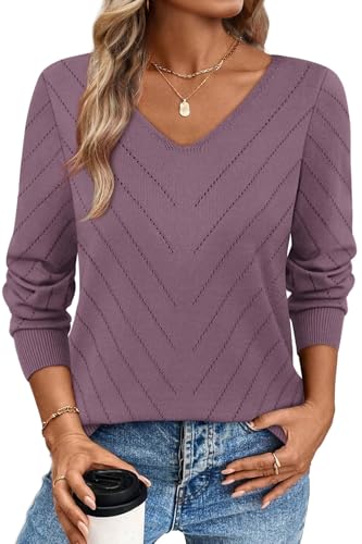 WIHOLL Sweaters for Women V Neck Casual Knit Long Sleeve Tops Lightweight Pullover Clothes Fall Fashion Outfits 2026
