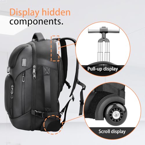 RoyalAnt Backpack for Men, Anti Theft Convertible Laptop Backpack with Wheels,50L Rfid Personal Item Wheeled Backpack for ...