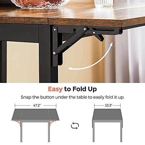 VASAGLE Folding Dining Table, Kitchen Table, Drop Leaf Extendable Table for Small Spaces, Seats 2-4 People, Industrial, Ru...