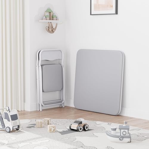 CuisinSmart Folding Card Table and Chair Set of 3, Portable Square Card Table with 2 Padded Chairs, Foldable Chairs and Ta...