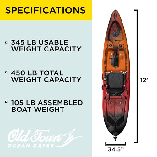 Old Town Ocean Kayak Malibu Pedal Kayak, Solo Sit-on-Top Pedal-Driven Recreational Kayak, 12 ft