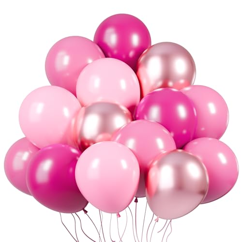 KBZVNAF Pink Latex Balloon Set - 60 Packs 12 Inches Metallic Chrome, Pastel, Hot Pink Balloons for Birthday Wedding Baby S...