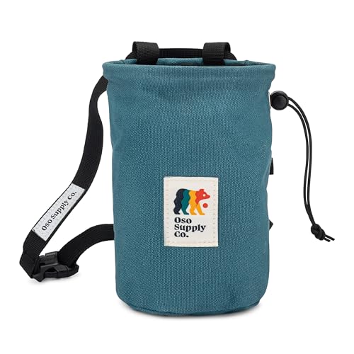 Oso Supply Co - Waxed Canvas Chalk Bag for Rock Climbing, Bouldering Chalk Bucket with Belt, Waterproof, Zippered Pocket -...