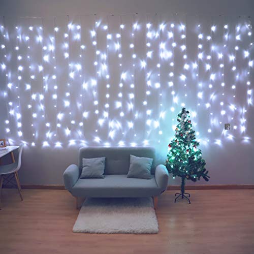 HEYFUNi Curtain Lights,13ftx6.5ft Safety Window Curtain Icicle String Lights 30V 8 Modes for Christmas Wedding Party Home ...