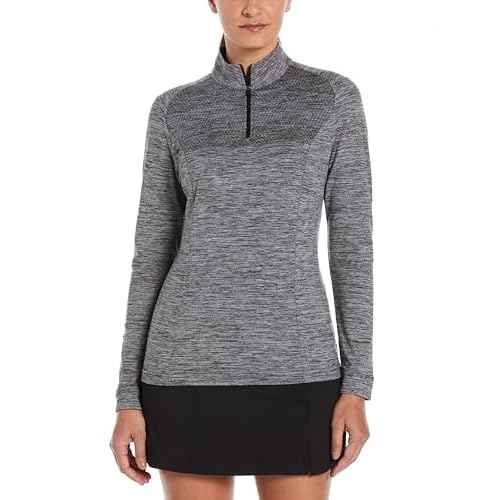 Perry Ellis Women's 1/4 Zip Long Sleeve Heather Golf Pullover, Sun Protection, Water-Repellent, Enhanced Stretch, Breathable