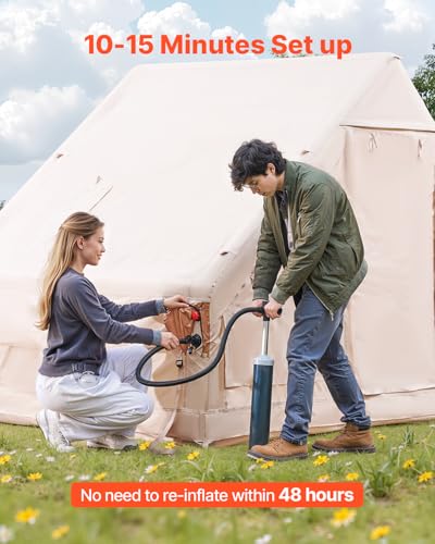 VEVOR Inflatable Tents for Camping, Easy Setup Blow up Tent with Hand Pump, 4 Season Glamping Tent with Stove Jack, Doors...