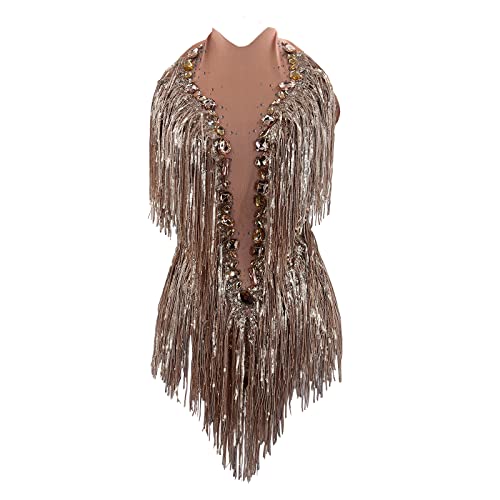 JUBAODS Sparkly Diamante Fringe Bodysuit Women Sexy Dancer Celebrate Outfit Prom Bar Birthday Nightclub Drag Queen Costume
