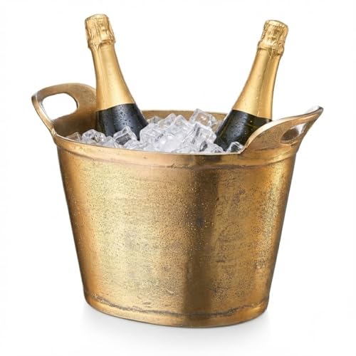 Solid Bronze Gold 12-Quart Double-Walled Insulated Ice Bucket & Champagne Cooler (13.4" x 9.45") | Premium Modern Barware ...
