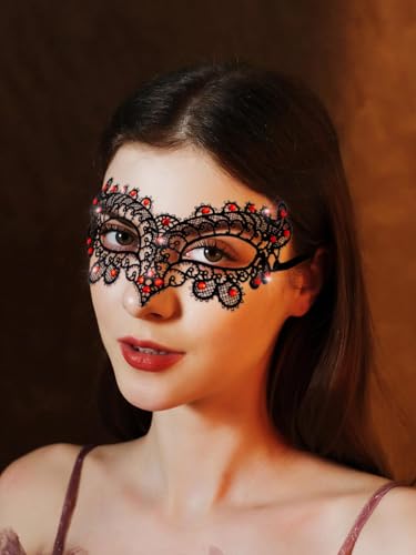 Tgirls Black Masquerade Mask for Women Rhinestone Lace Mask Costume Party
