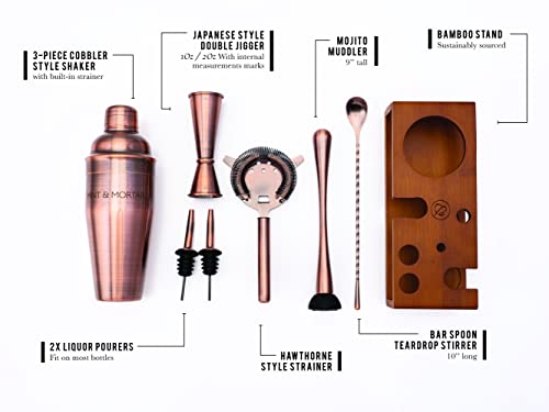 Mint & Mortar Cocktail Shaker Set, 7-Piece Bartender Kit with Stand, 24oz Martini Shaker Bottle Stainless Steel Bar Tools,...
