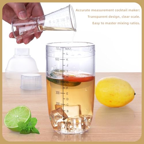 Plastic Bar Cocktail Shaker with Measuring Jigger Set,Hand Drink Mixer Boba Tea Shaker Cup with Scales,Bar Tool Transparen...