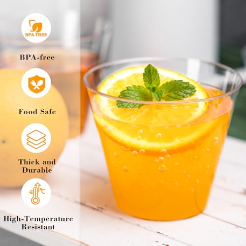 N9R 100PCS 9 oz Clear Plastic Cups for Cold Beverages, Disposable Plastic Cups Tumblers, Heavy Duty Cocktail Cups for Part...