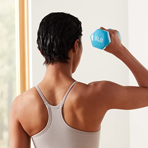Amazon Basics Vinyl Coated Dumbbell Hand Weights, 5 Pounds, Pair, Light Blue