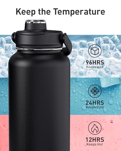 TOURIT 32 oz Insulated Water Bottle, Stainless Steel Sports Water Bottles With Top Handle, Double-Wall Travel Thermal Wate...