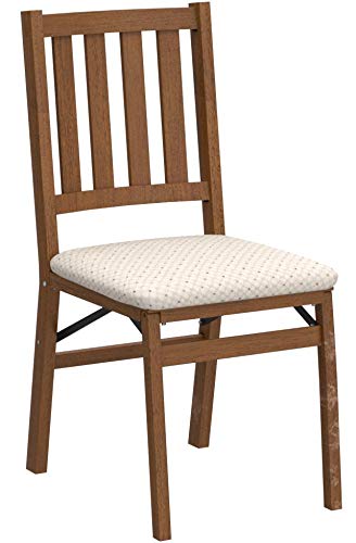 Stakmore Arts and Crafts Wooden Folding Chairs with Padded Seats, Set of 2 - No Assembly Foldable Dining Chairs, Steel Folding Mechanism, Upholstered Cushion, Space-Saving, Fruitwood Frame
