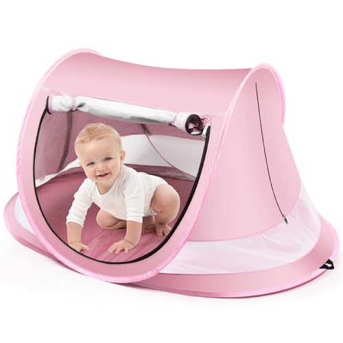 Baby Beach Tent,Large Pop Up Beach Tent Sun Shade for Beach,Portable Baby Travel Tent with Mosquito Net,Indoor Baby Play T...