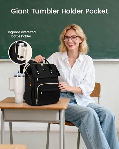 LOVEVOOK Laptop Backpack for Women with Giant Tumbler Holder Pocket,15.6 inch Waterproof Travel Backpack Purse Computer La...