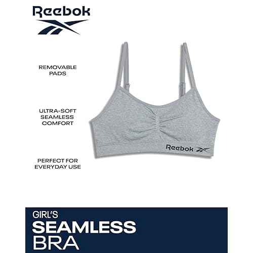 Reebok Girls Training Bra - 2 Pack Racerback Crop Cami Bralette with Removable Pads - Soft Seamless Bras for Teens (6-16)