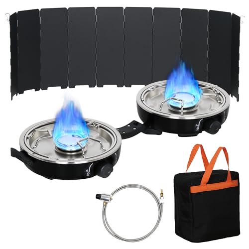UNICCA Propane 2-Burner Camping Stove with Windscreen, Portable& Foldable Camping Stoves with Carry Bag, 20000 BTU Camp St...