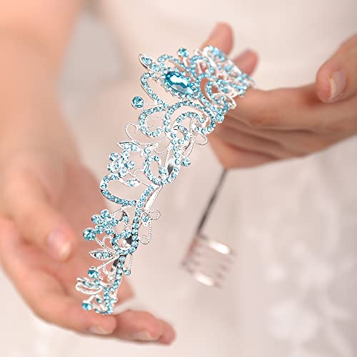 JWICOS Silver Tiara and Crown for Women - Elegant Light Blue Crystal Tiara Headband for Wedding, Prom, Birthday Party