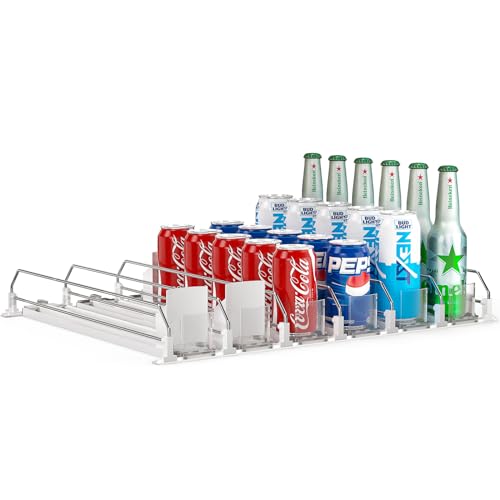 Soda Can Dispenser for Refrigerator,Self-Pushing Drink Organizer for Fridge, Width Adjustable Fridge Organization, Beer Po...
