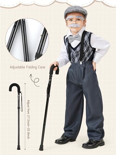FancyFun 9 Pcs 100 Days of School Costume for Boys Old Man Costume for Kids Grandpa Dress Up Outfits Set