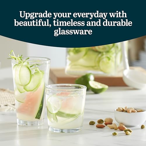 Libbey Preston Tumbler and Rocks Glass Cups Set, All Purpose Everyday Drinking Glasses Set of 16, Glassware Drinking Glass...