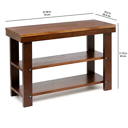 Amazon Basics Solid Pine Wood Entryway Shoe Rack Bench, Espresso, 10.4" D x 27.56" W x 17.72" H
