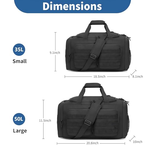 Wotony Tactical Duffle Bag for Men, Duffle Bag for Gym, Travel - Military Weekender Workout Molle Bag (Black, 35L)