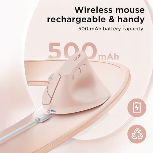 Uineer Vertical Mouse Wireless, 2.4G Rechargeable Mouse with Battery Indicator,4 Level DPI,Ergonomic Design for Comfort an...