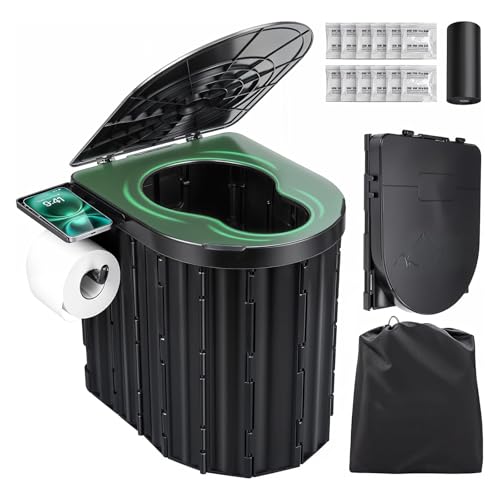 Sckee Camping Toilet, Portable Toilet for Adults, Portable Travel Folding Toilet with Lid and Paper Holder, Compact Potty ...