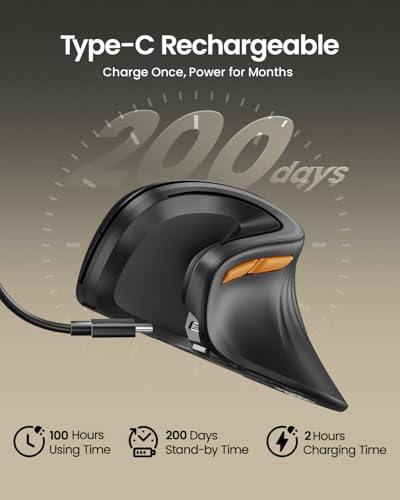 ProtoArc Ergonomic Mouse, EM11 NL Bluetooth Rechargeable Wireless Vertical Mouse, 3 Multi-Device Connectivity for Compute...