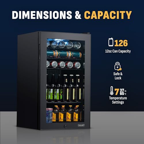 NewAir 126 Can Beverage Refrigerator | Freestanding Small Mini Fridge for Bedroom with Glass Door | Drink Cooler with Adju...
