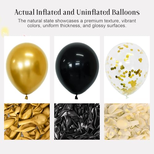 CVPARTYON Black and Gold Balloons, 55 Pcs 12 Inch Metallic Gold Balloons Black Balloon Gold Confetti Latex Balloon for Bir...