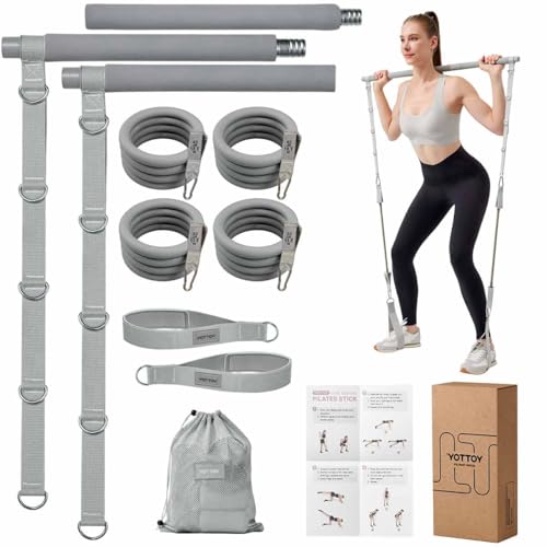 YOTTOY Pilates Bar Kit with Resistance Bands – 3-Bar Detachable Pilates Stick for Full Body Workout, Home Gym Exercise Equ...