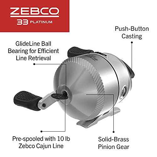 Zebco 33 Platinum Spincast Reel and Fishing Rod Combo, Anti-Reverse Clutch, Silver