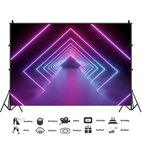 Leowefowa 10x8ft Let's Glow Neon Party Backdrop Vinyl Futuristic Square Neon Lights Tunnel Decades Party Photography Backg...