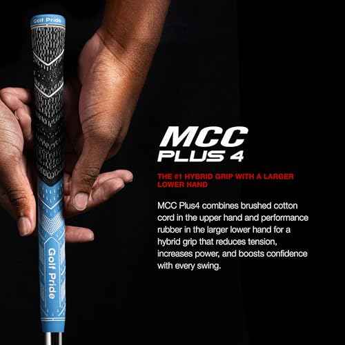 Golf Pride MCC Plus4 Golf Club Grip - All-Weather Hybrid Grip with Larger Lower Hand - Brushed Cotton Cord & Pebbled Texture - Grey