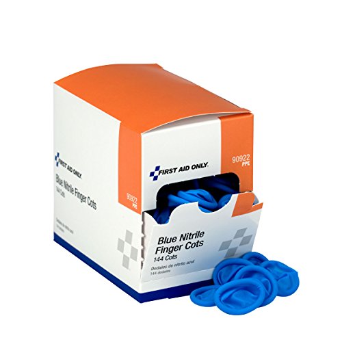 First Aid Only 90922 Blue Nitrile Finger Cots, Disposable Rubber Finger Protectors for Offices, Kitchens, Home, and More, ...